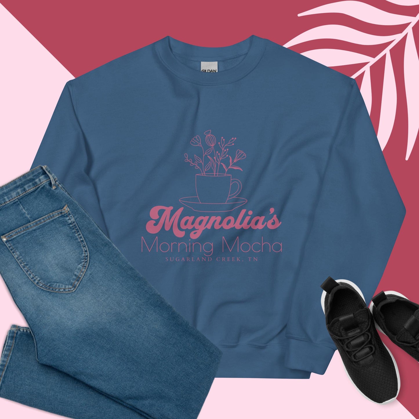 "Magnolia's Morning Mocha" Pink Logo Double-Sided w/Quote [Stay With Me] Unisex Sweatshirt