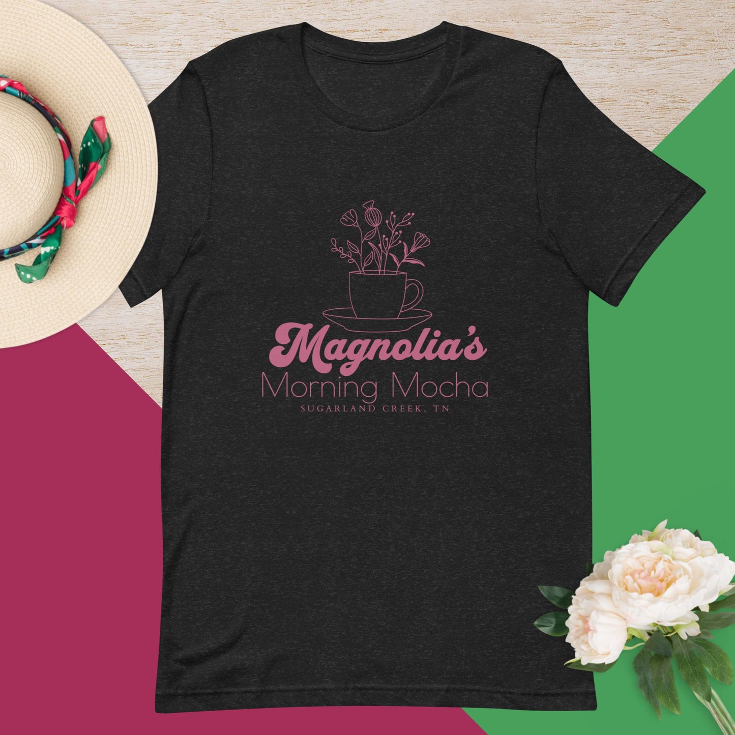"Magnolia's Morning Mocha" Pink Logo [Stay With Me] Unisex T-shirt